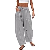 Nirovien Womens Barrel Sweatpants High Waisted Wide Leg Sweatpants Drawstring Lounge Baggy Pants Barrel Sweats