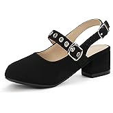 PANDANINJIA Girls Dress Shoes Little Big Kids Mary Jane Low Heels Buckle Round Toe Flower Girl Wedding Church Party School Pump Shoes