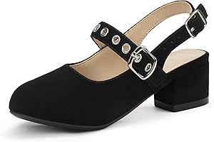 PANDANINJIA Girls Dress Shoes Little Big Kids Mary Jane Low Heels Buckle Round Toe Flower Girl Wedding Church Party School Pump Shoes
