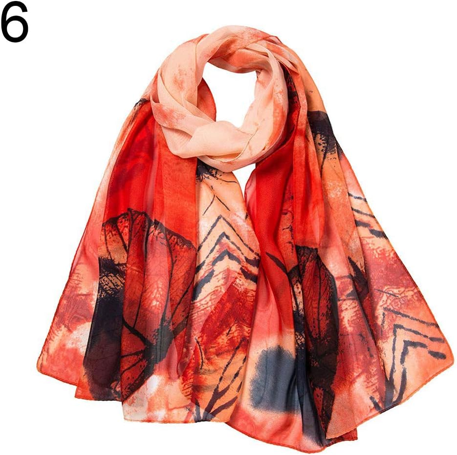 Spring Summer Women Leaves Print Long Soft Wrap Scarf Chiffon Shawl Scarves
