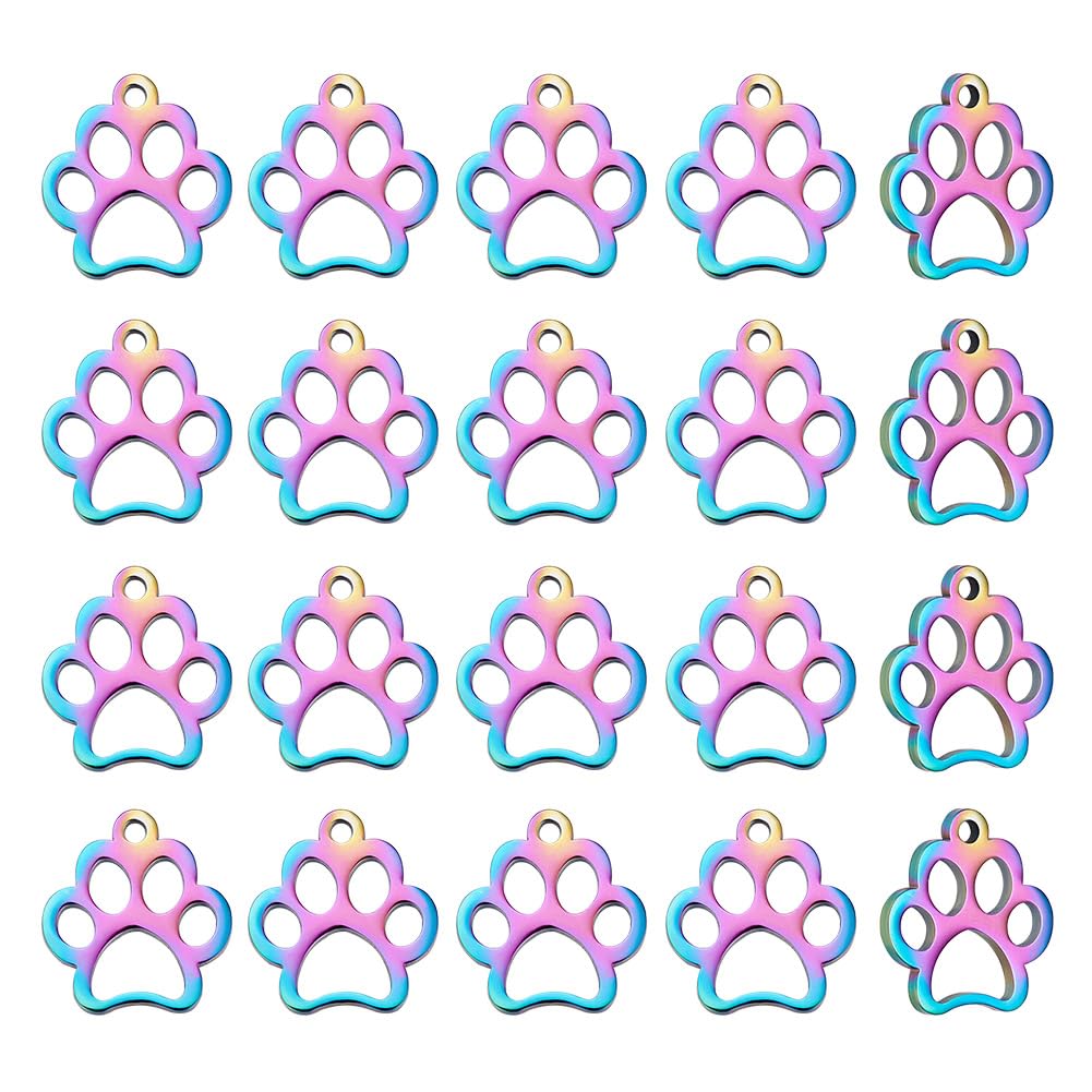 UNICRAFTALE 20pcs Paw Charm Stainless Steel Charm Doggy Cat Animal Footprint Pendant Metal Charm 1.5mm Small Hole Hollow Pendants for Jewelry Making DIY Crafting