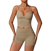 QBGJTD Two Piece Workout Sets For Women Tank Top Matching High Waist Tummy Control Shorts Gym Yoga Active Wear Outfits