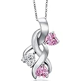 Gem Stone King 925 Sterling Silver Lab Grown Diamond and Pink Moissanite Pendant Necklace for Women | 1.44 Cttw | Gemstone April Birthstone | Heart Shape 5MM | With 18 Inch Chain