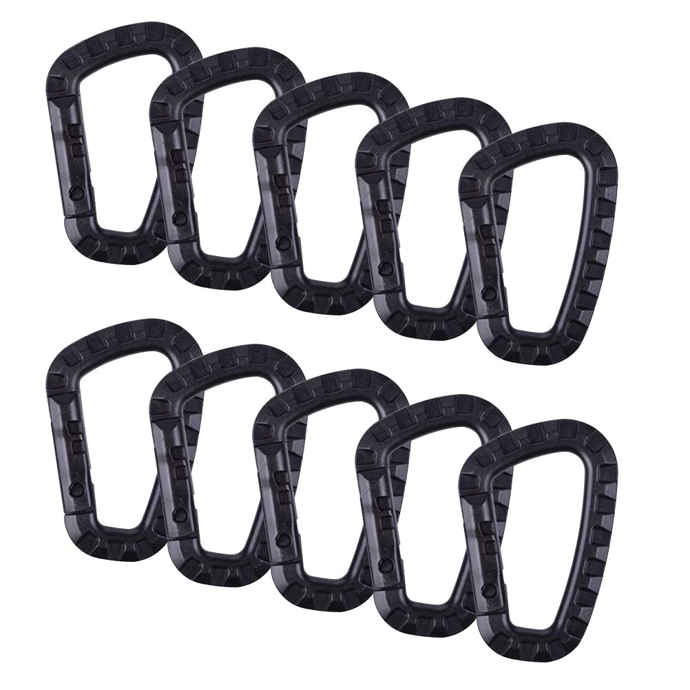 Jerbro 10pcs 80mm Tactical Carabiner Clip D Shape High Strength Plastic Buckle for Backpack/Keychain