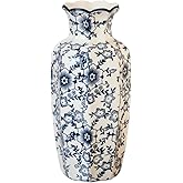 WF Chinese Porcelain Blue and White Vase, Hand-Painted Ceramic Floor Vase for Home Decor, Traditional Oriental Shelf Decor Collectible Figurines (Height: 10")