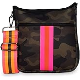 Haute Shore - Jeri Showoff Crossbody Tote Camo Green W/Orange & Pink Stripe