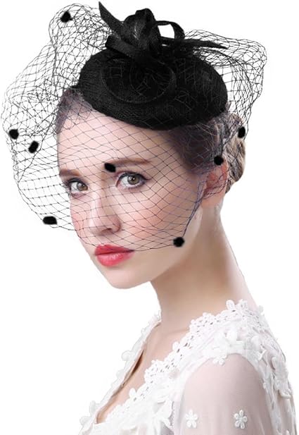 black pillbox hat with veil uk