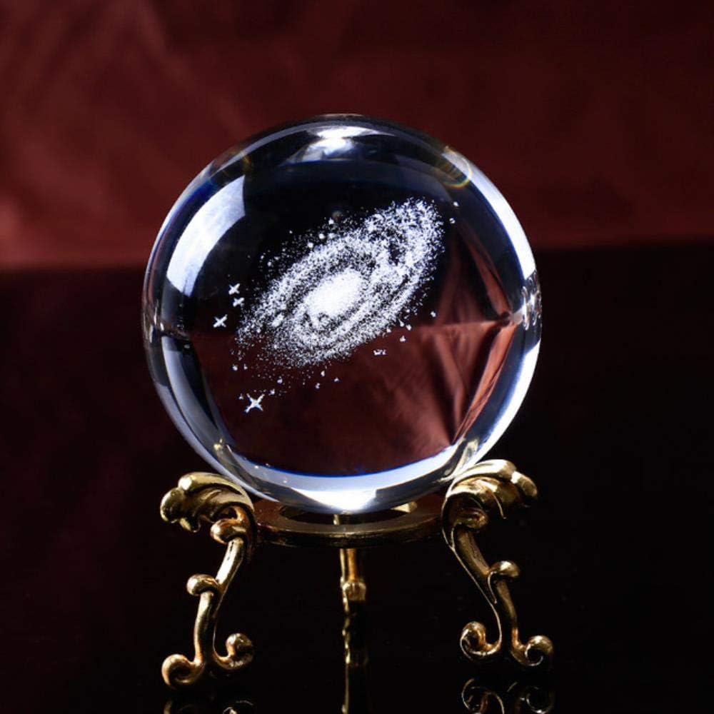 EZQYC Figurines Decoration Gift 60Mm 3D Engraved Galaxy Glass Ball Crystal Miniatures Boy Gifts Sphere Home Decoration Accessories Globe Universe Present,60Mmball-Gold-Base