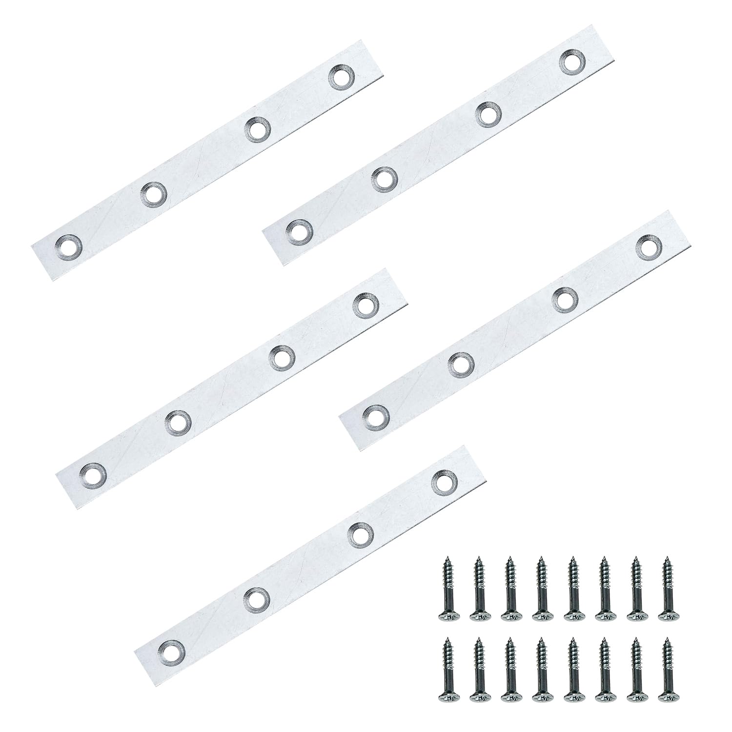 30pc Pack of Heavy Duty Steel Flat Straight Fixing Plates with 120x Screws - Ideal for Use as Supports or for Repair Fixing Mending Joining Furniture