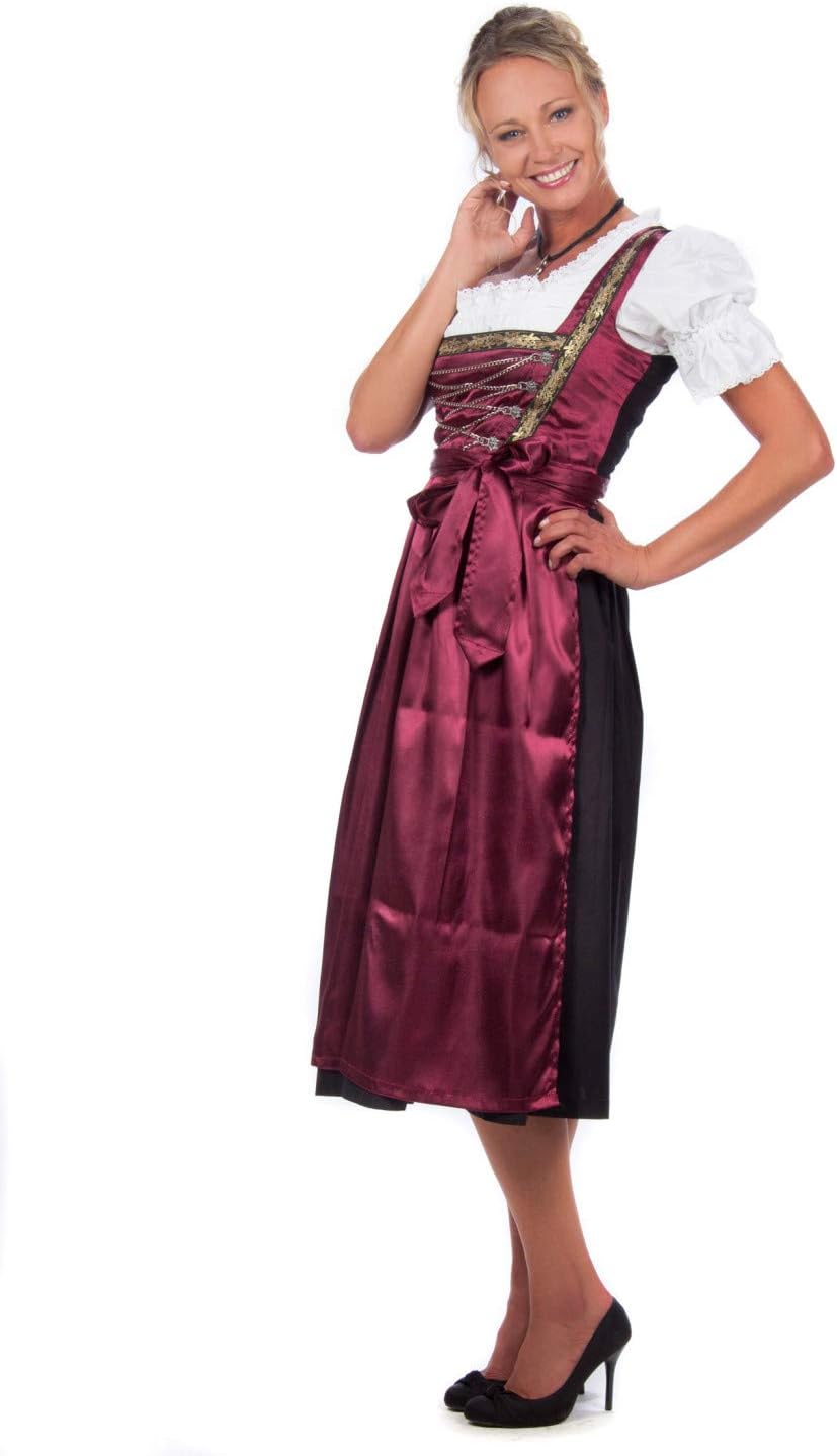 Edelnice Trachtenmoden Bavarian Women's Midi Dirndl Dress 3-Pieces with Apron and Blouse Black red