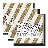 Creative Converting 317546 48 Count Paper Lunch Napkins, Happy Birthday, Black and Gold