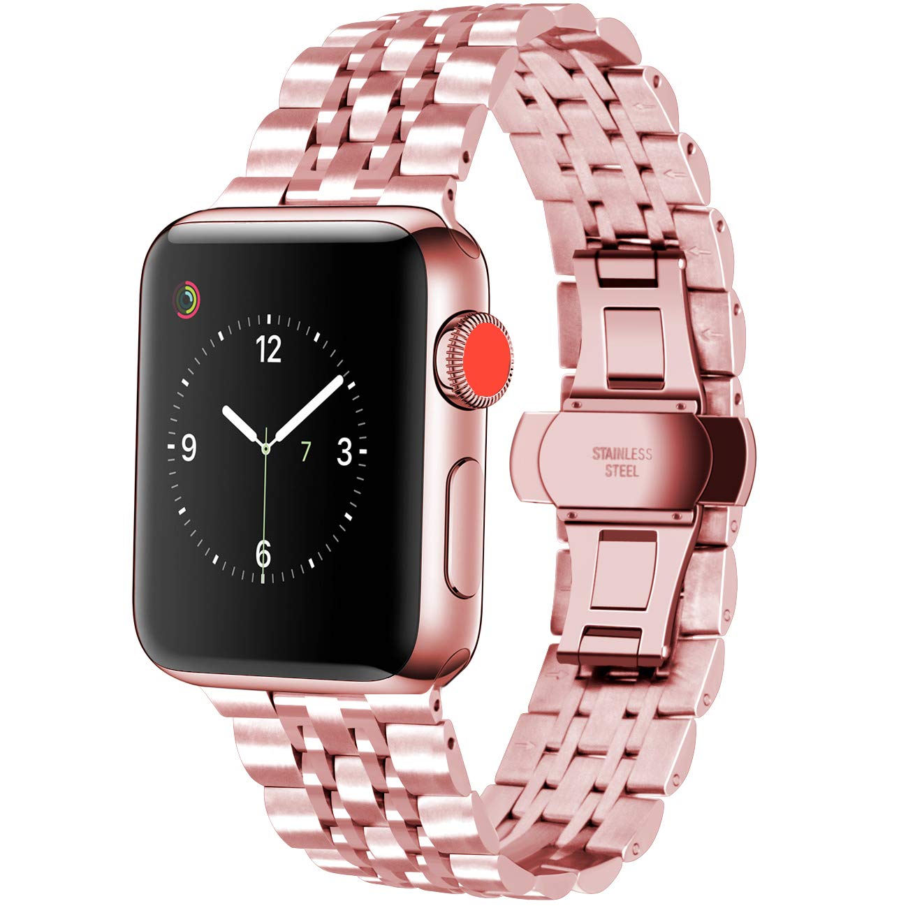 Juntan Compatible Metal Watch Strap for iWatch Smart Watch Band Series 6 SE 5 4 3 2 1 Sport All Models 38mm/40mm Rose Gold