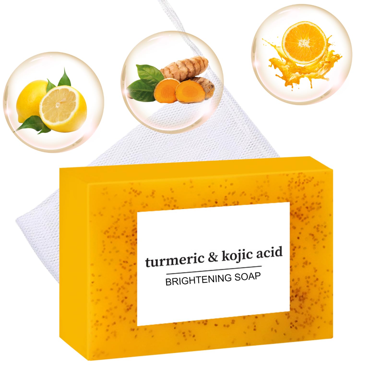 Turmeric Soap Bar - Kojic Acid & Turmeric Soap - Lemon,Kojic Acid, Acne, Dark Spots, Hyperpigmentation & Smooth Skin - Firming Pores,Refreshing,Deep Cleansing for Women,Men 100g