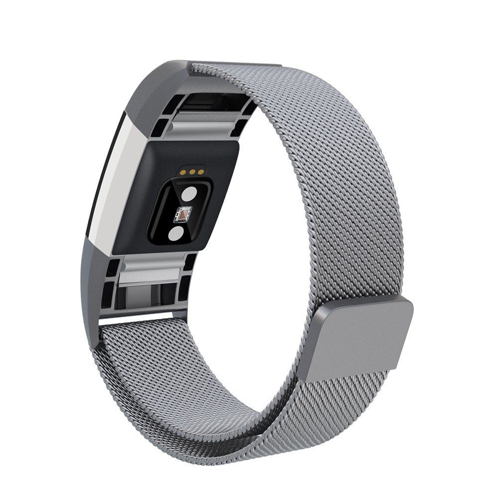 Fitbit Charge 2 Bands, MeanLove Bling Diamonds Stainless Steel Milanese Loop Replacement Accessories Magnetic Metal Small & Large Bands for Fitbit Charge 2 (Gray, Small (5.5\
