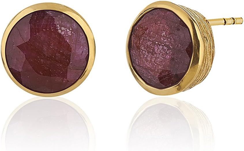 18K Gold-Plated Rims Simple Circle Gemstone Stud Earrings