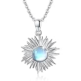 Sunburst Necklace S925 Sterling Silver Moonstone Sun Sunshine Sunrise Statement Necklaces for Women