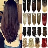S-noilite 8PCS/SET Full Head Clip in Hair Extensions 140Grams Thick Real Natural Synthetic Hairpiece(26inches-straight, Dark Brown)