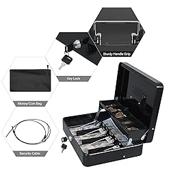 KYODOLED Cash Box with Money Tray, Key Lock Money
