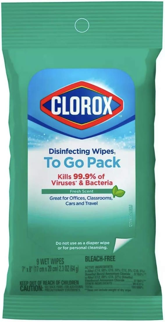 Clorox Disinfecting Wipes to Go Pack, Fresh Scent 9 ct (Pack of 2