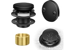 HEILUON Tip-Toe Bathtub Drain Kit with Two-Hole Overflow Plate, Premium Quality Bath Tub Drain Replacement, Universal Fine/Coarse Thread Bathtub Stopper (Matte Black)