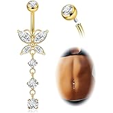 LOREMOW 14G Pure G23 Titanium Dangle Belly Button Rings for Women Butterfly CZ Dangle Belly Ring Internally Thread Dangling Navel Piercing Jewelry for Sensitive Skin