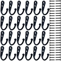 24 Pieces Coat Hooks Wall Mounted Robe Hook Single Coat Hanger No Scratch and 50 Pieces Screws （Black）