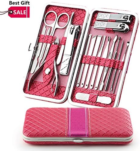 ONME 18 Pcs Nail Clippers Set Pedicure Kit Stainless Steel Nail Clipper ,Professional Nail Scissors Grooming Kit Manicure Includes Cuticle Remover Tools With Portable Travel Case (18pcs Red)