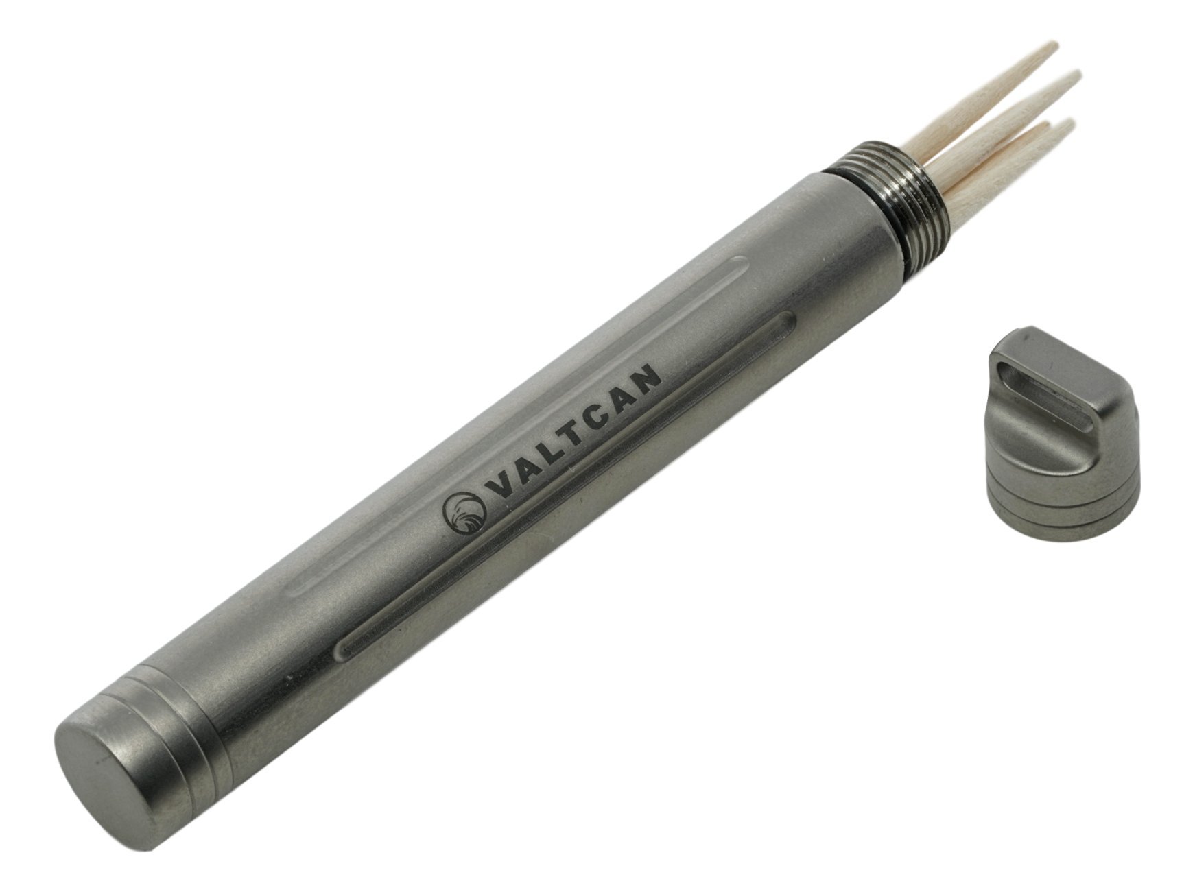 Valtcan Titanium Toothpick Holder Pill Canister Keychain Original New Textured Design with Double Ended Seals