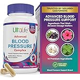 ULTALIFE Blood Pressure Supplements - Advanced Blood Pressure Supplement Complex - Hawthorn Berry, Hibiscus, Garlic, Forskolin - 14 Vitamins & Herbs, 30 Day Supply in Veggie Capsules