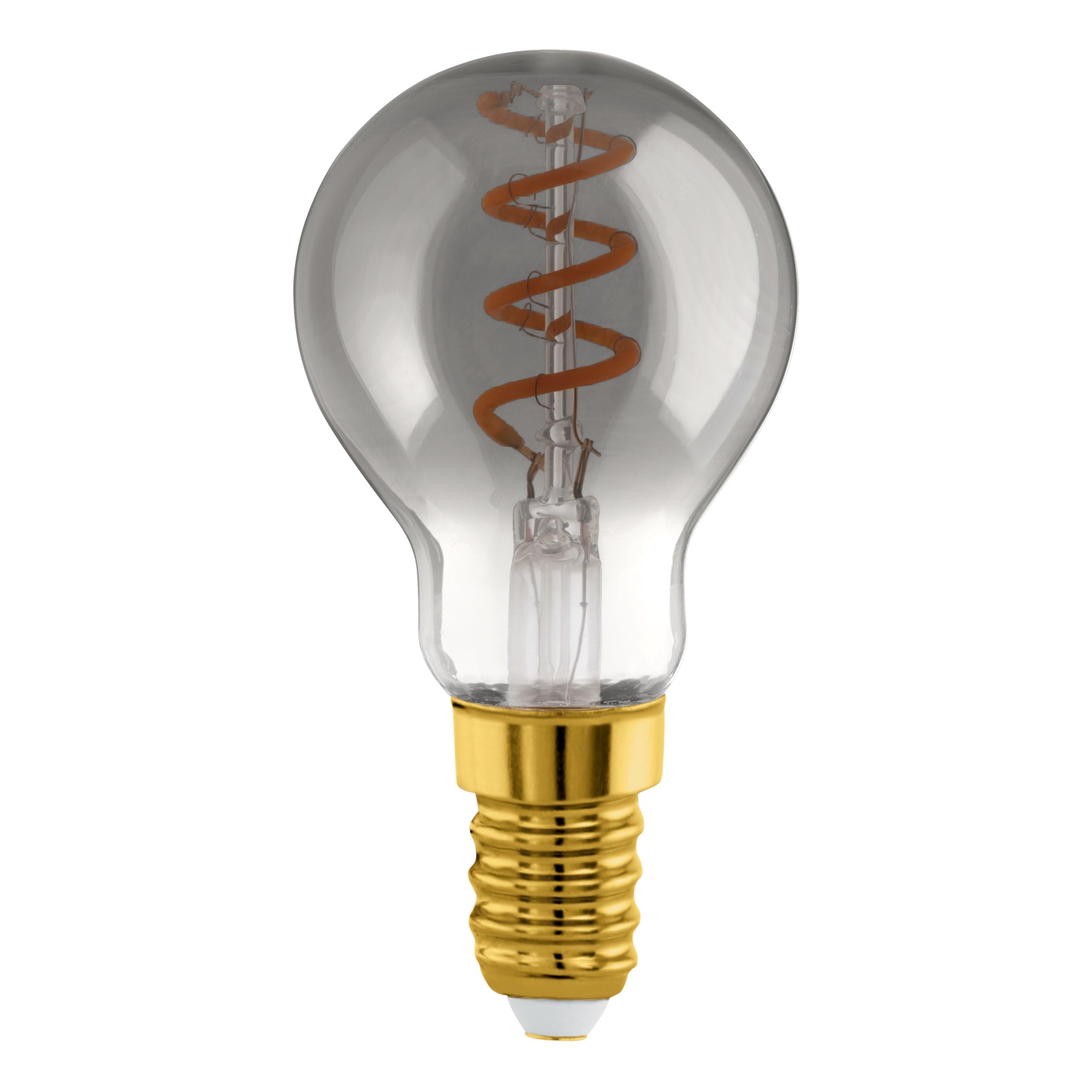 Eglo Dimmable E14 LED, vintage spiral filament light bulb, Edison lamp for retro lighting, 4 watt, 100 lumen, warm white glow, black transparent, 2000k, P45, Ø 1.8"