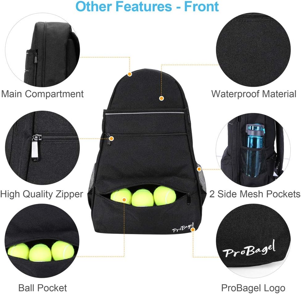 ProBagel Tennis Bag, Tennis Backpack for Women and Men with Upgraded Features to Hold 2 or 3 Tennis Rackets/Racquets, Waterproof Material, Multifunctional Sports Bag : Sports & Outdoors
