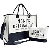 SUSZDOU Noni's Getaway Bag, Canvas Beach Tote, Women's Gift, Multi-Functional, Large Capacity, Zipper Closure, Adjustable Strap, Summer, Cotton Canvas, Hand Wash Only, 17 x 12.6 x 7.9 inch