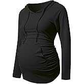 Decrum Hooded Maternity Long Sleeve Shirt - Casual Fashion Comfortable Full Sleeves Pregnancy Shirts for Women