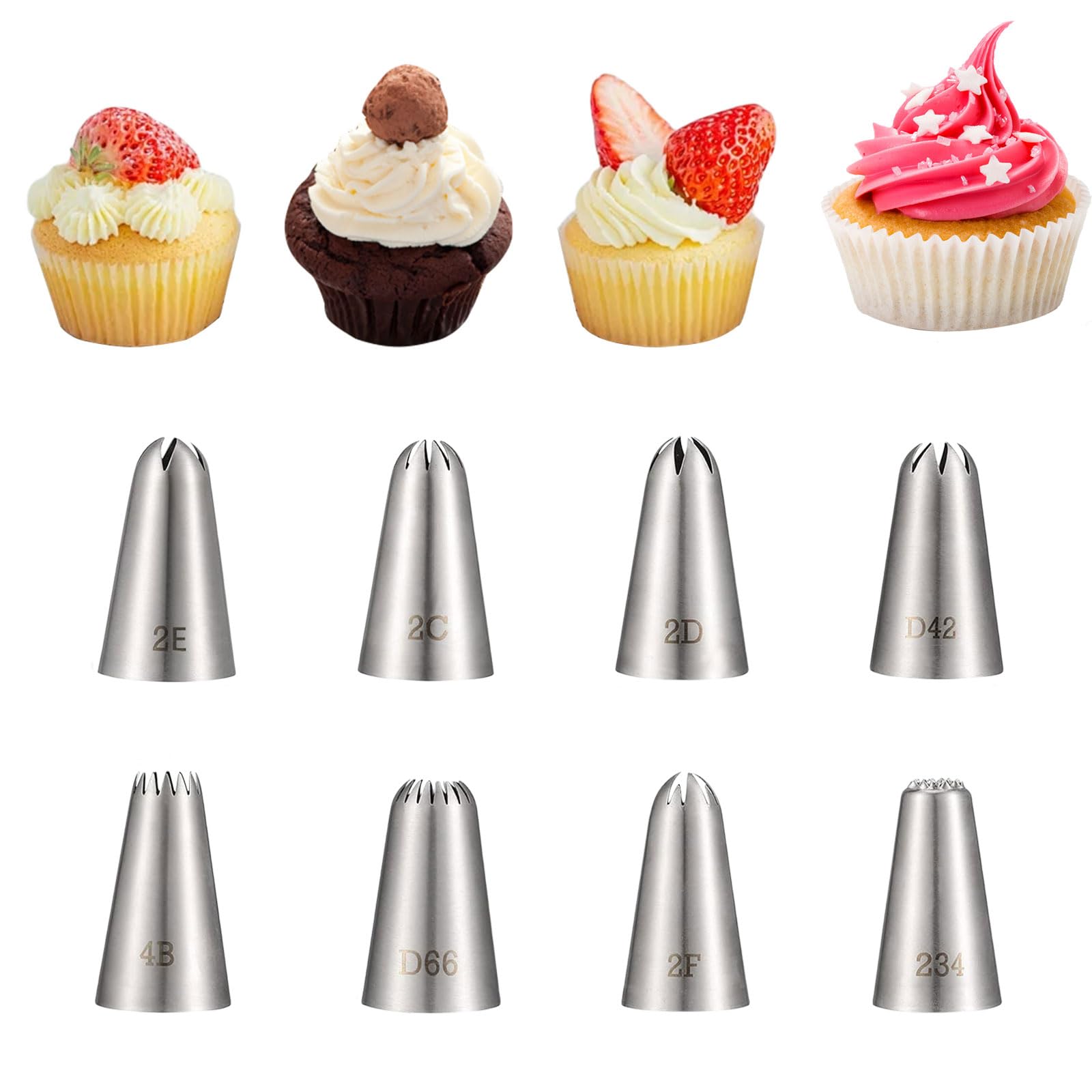 Piping Tips, 8 Pcs Stainless Steel Icing Piping Nozzles Cake Decorating Tips Baking Tool for Cream Cupcake Cookie