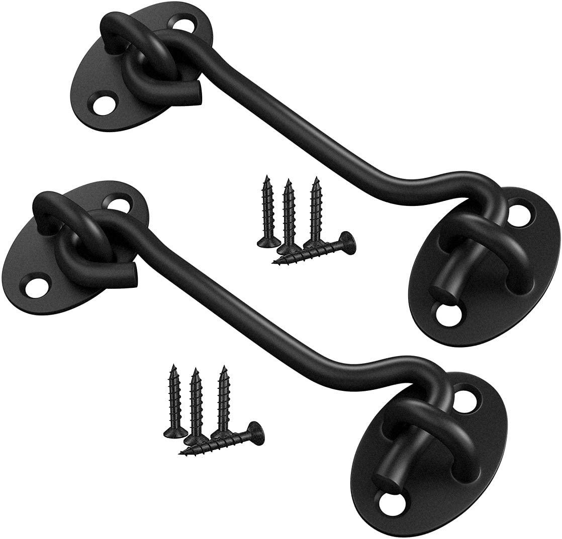 TOPYWMSP Hook and Eye Latch,4 Inch Cabin Hook Stainless Steel Door Lock Hook 2-Pack 100mm Black Door Latch for Internal Door Hooks to Keep Door Open,Door Catch for Outdoor Garden Gate Latch Use