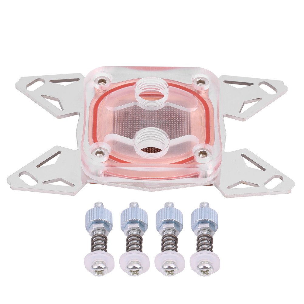 CPU Water Cooling Block, Computer CPU Water Cooling Block Red Copper Base with POM Cover, 2 * 12.9mm Connector for AMD AM4