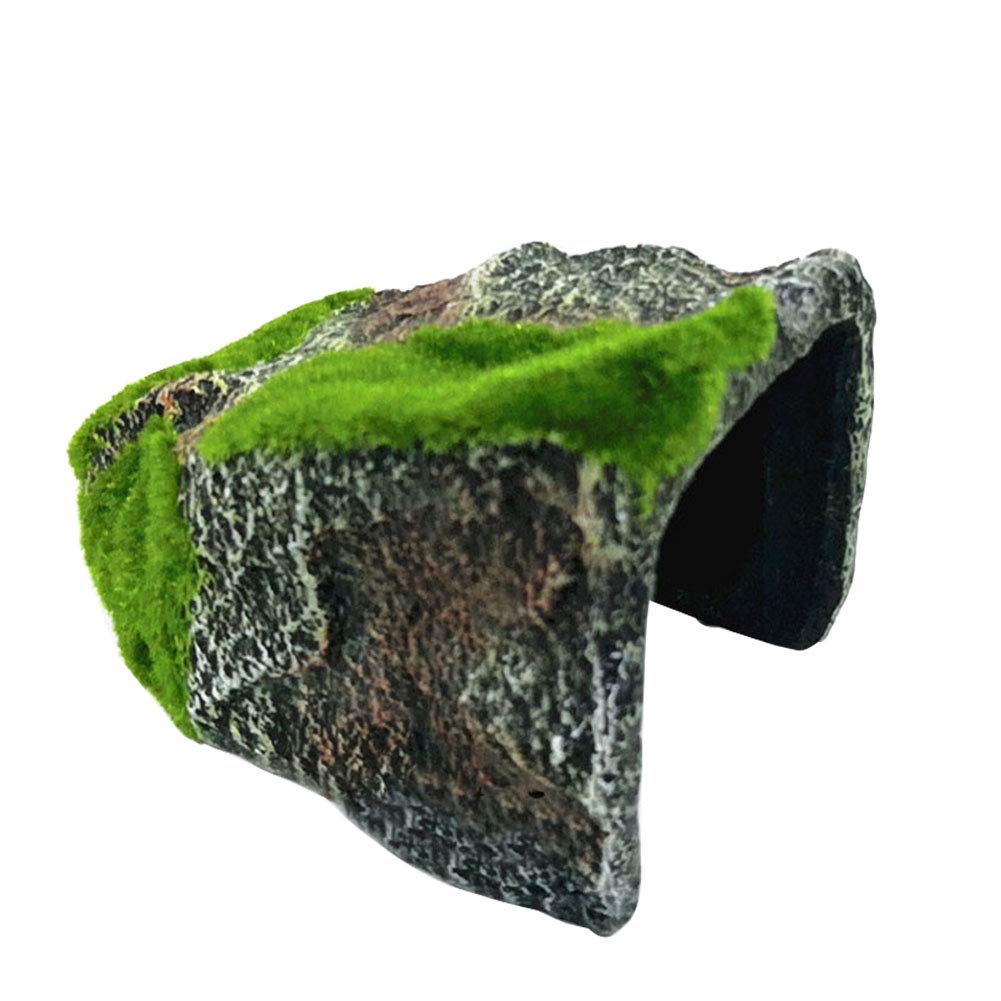 OMEM Reptile Hiding House Cave Landscaping Tortoise Skin Cage Artificial Plant Stone Realistic Moss Flocking Cave Humidification Habitat Decoration (Type B)