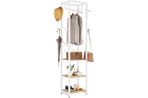 IBUYKE Coat Rack with Shelves, Freestanding Hall Tree with 3 Shelves and 8 Hooks, Industrial Clothes Stand for Entryway, Hall