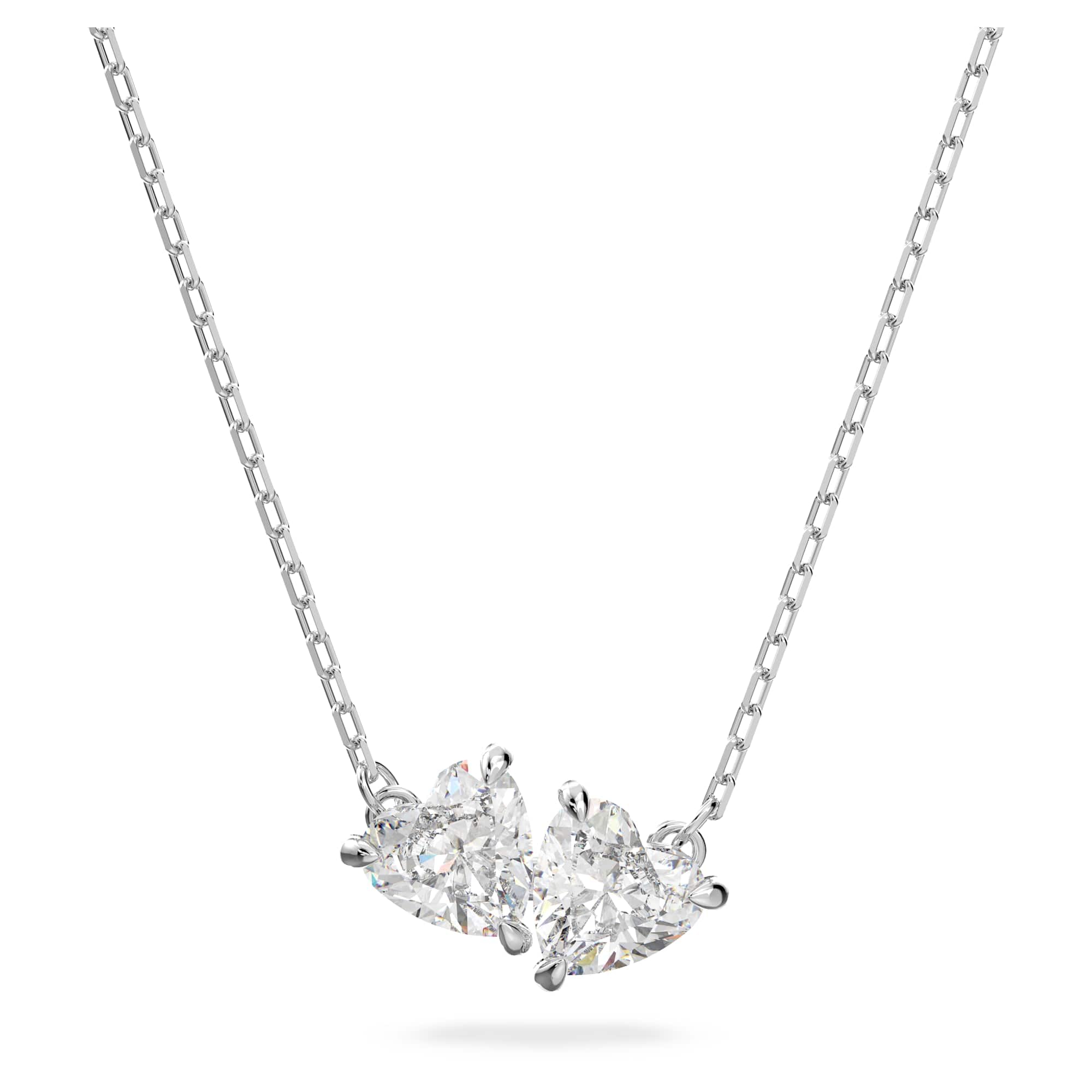 Swarovski Mesmera Necklace, Heart-Shaped Clear Crystals on a Rhodium Finish Setting, Part of the Mesmera Collection Image