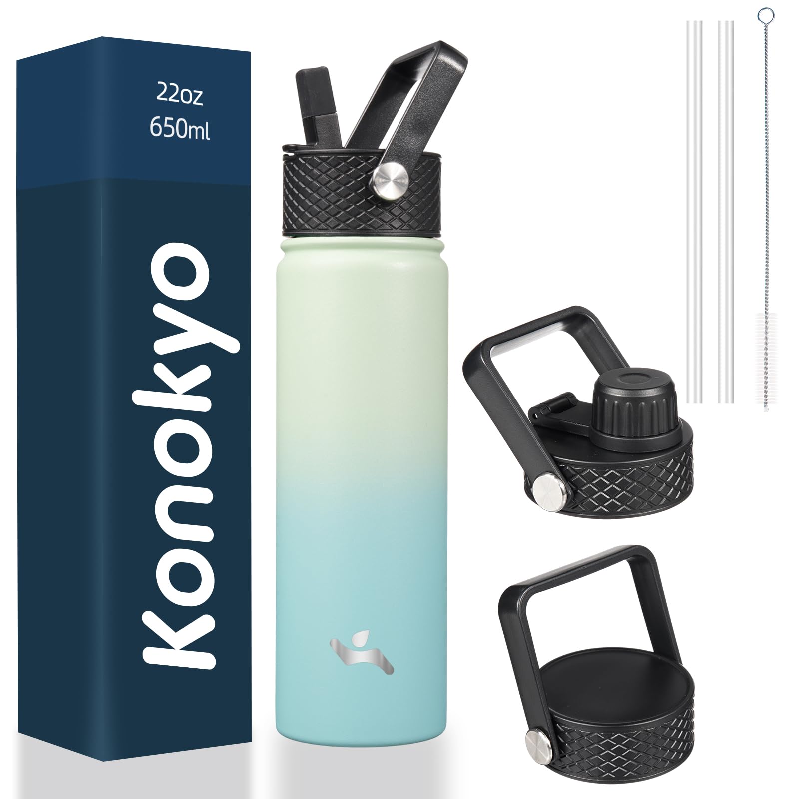 Photo 1 of Konokyo 22oz Stainless Steel Bottles with 3 Lids Sport Insulated Water Bottle,Mint