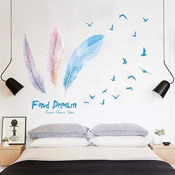 GVC Pegatinas de Pared de Plumas Creativas de 3 Piezas Dormitorio