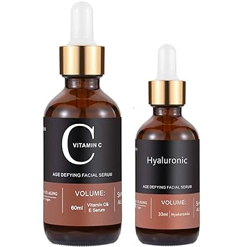 Maybeau Vitamin C Serum For Face And Eyes Set Of 2 Anti Aging Facial Serum3 Floz With Hyaluronic Acid Vit E With Natural Ingredients For Acne