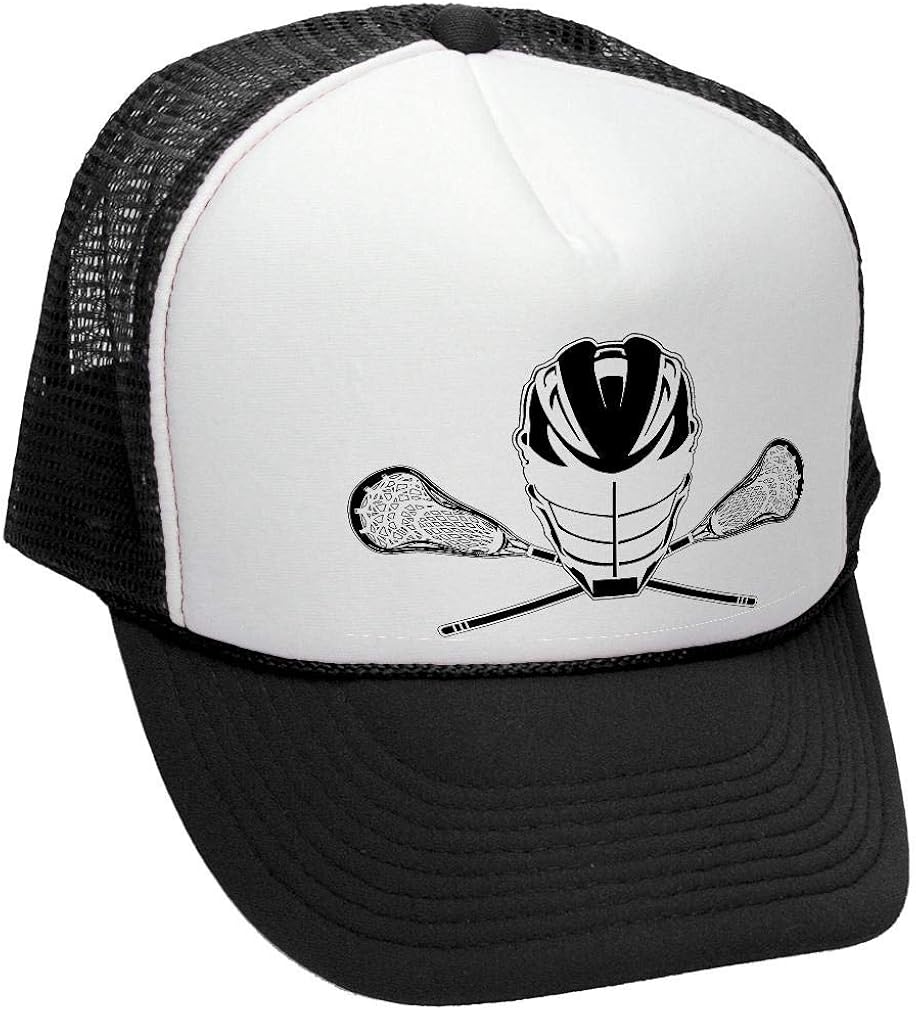 Lacrosse Sticks Retro Style Trucker Hat, Black, OSFA