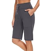 movvoche Women's Long Shorts 12" Knee Length Running Athletic High Waist Deep Pockets Quick Dry Loose Fit