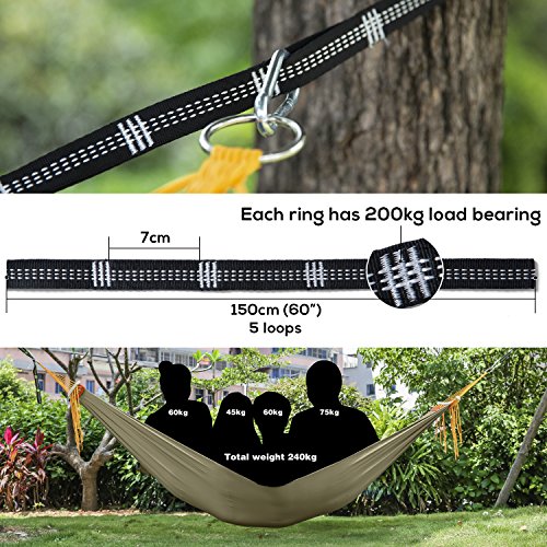 image for TOURIT Lightweight Portable Hammock Double Camping Hammock Tree Straps