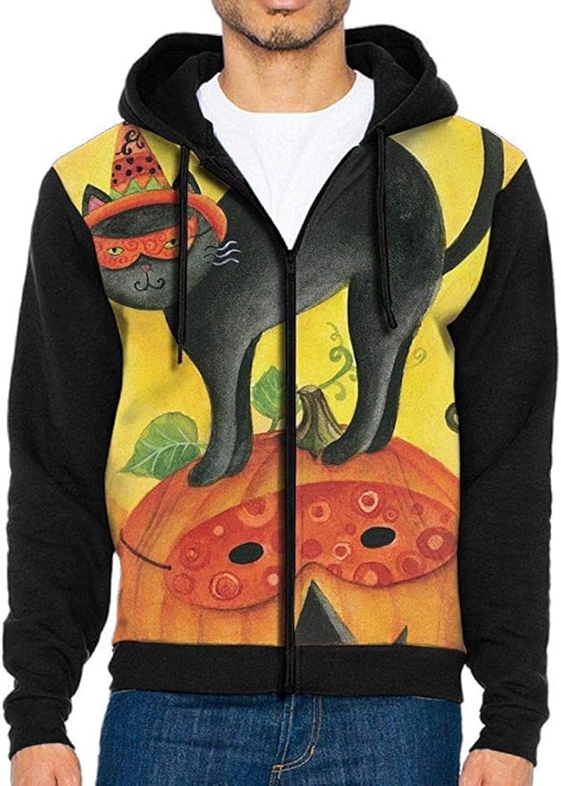 Black Cat Halloween FullZip Hoodie Long Sleeve Pullovers Hooded Active