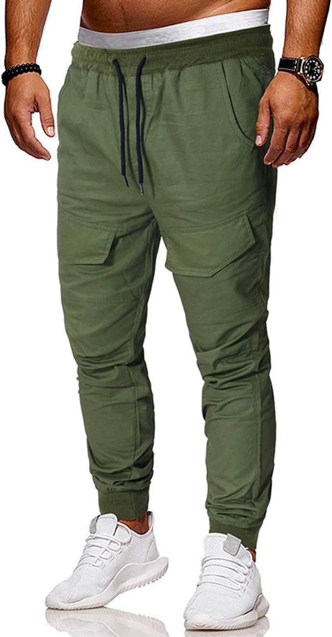Folima Mens Jogger Pants Workout Drawstring Athletics Pocket Chino Cargo Pants Trousers Sweatpants