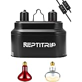 REPTITRIP Dual Reptile Lamp Fixture with 100W Daytime Heat &amp; 100W Nighttime Infrared Heat Bulbs, 2 Independent Switches, Reptile Heat Lamp Combo Pack - No UVB