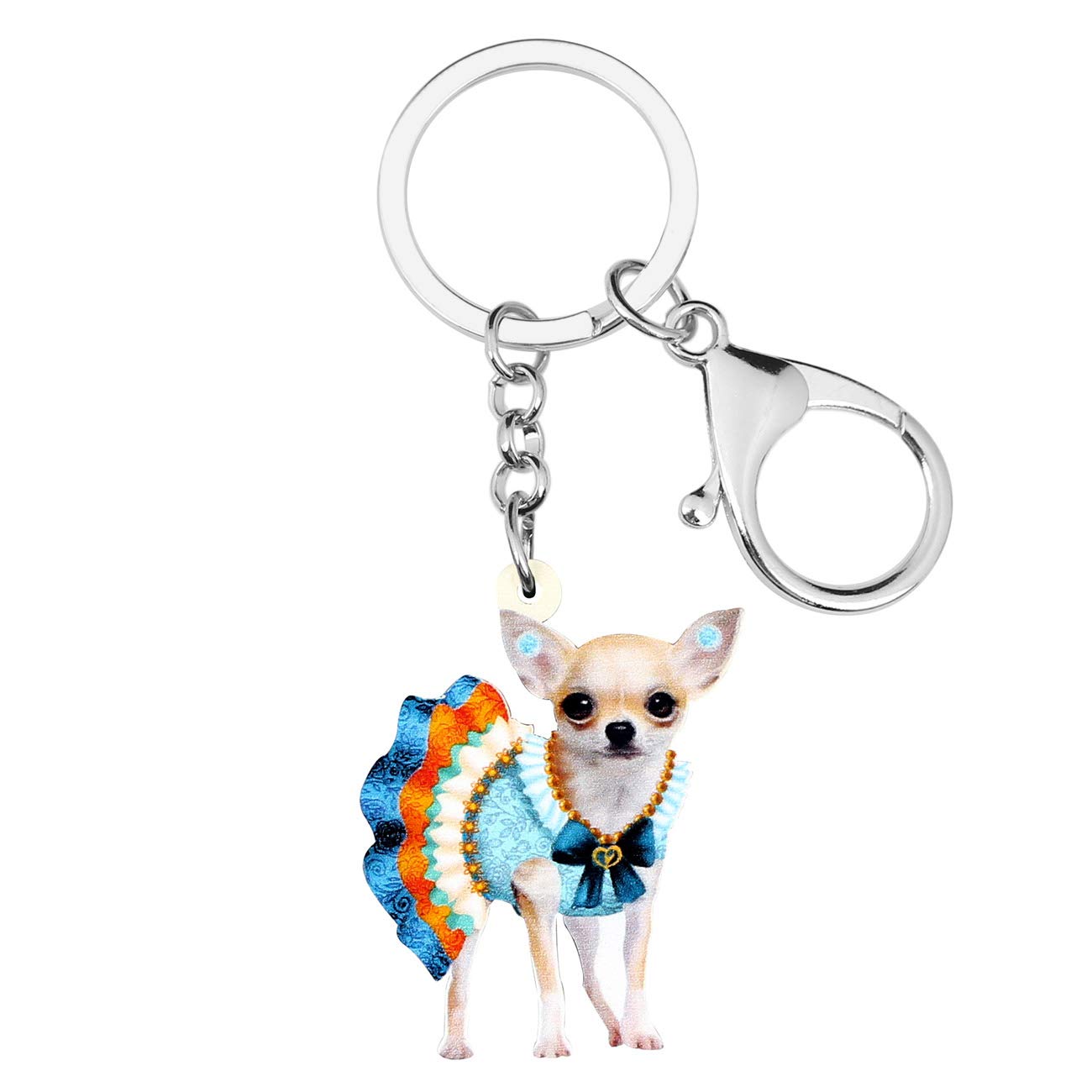 BONSNY Acrylic Chihuahua Dog Keychains Key Ring Car Purse Bags Pets Lover Charms Gifts (Blue)
