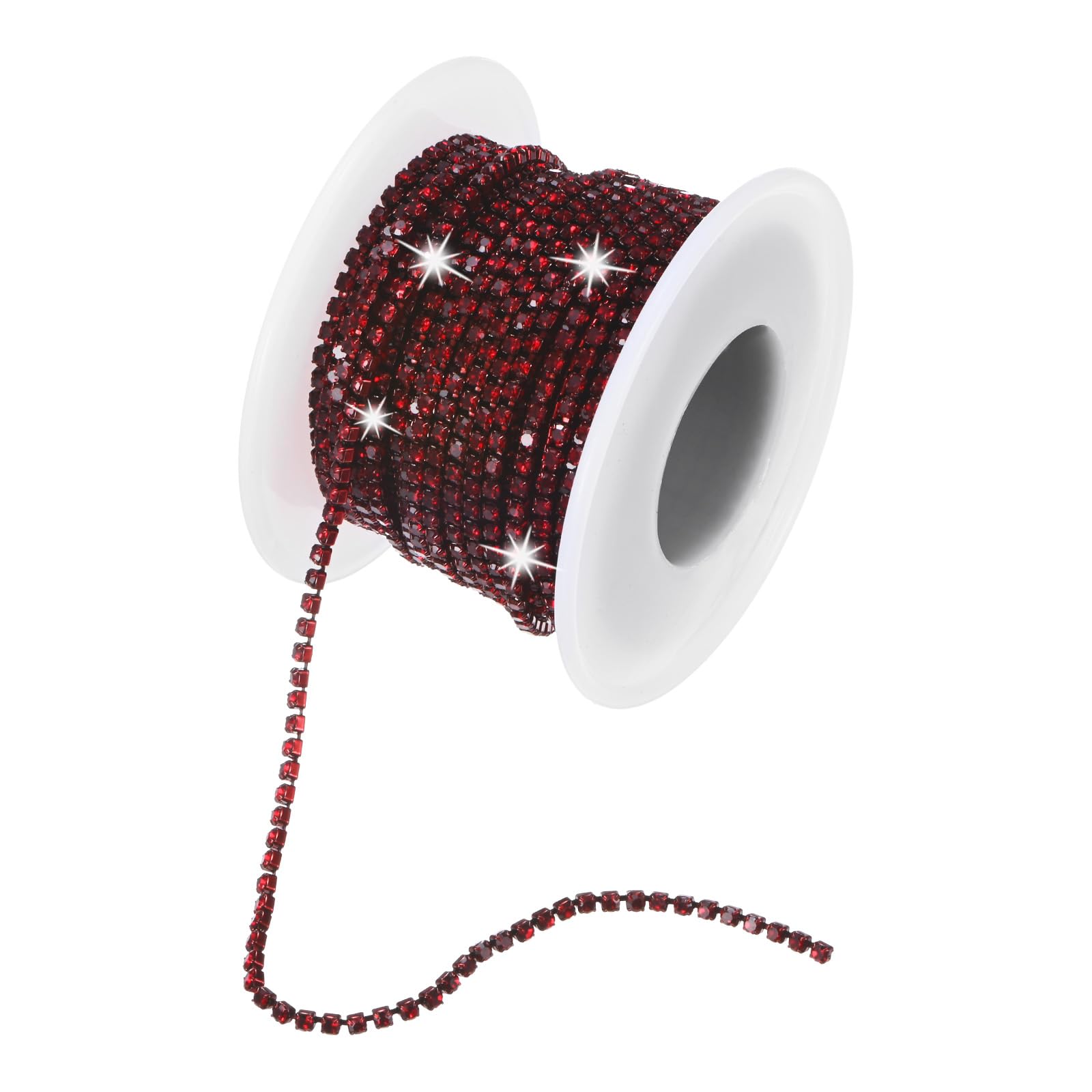 M METERXITY Crystal Rhinestone Close Chain, 2 mm 10 Yards Crystal Single Row Trimming Claw Cup Chain Roll for Sewing Crafts/DIY Decoration/Jewelry Crafts [Dark Red]
